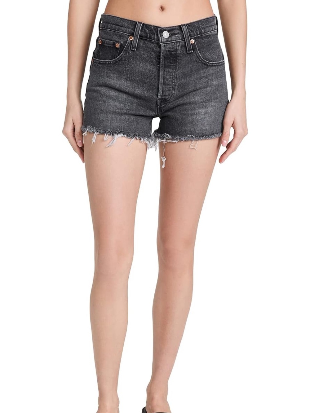 Levi's Washed Charcoal Frayed Hem Denim Shorts